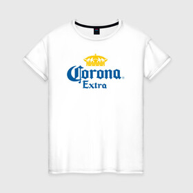 Женская футболка хлопок с принтом Corona Extra Коронавирус в Кировске, 100% хлопок | прямой крой, круглый вырез горловины, длина до линии бедер, слегка спущенное плечо | beer | corona | corona virus | coronavirus | virus | вирус | корона | коронавирус