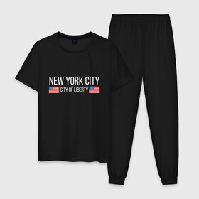 Мужская пижама хлопок с принтом NEW YORK в Кировске, 100% хлопок | брюки и футболка прямого кроя, без карманов, на брюках мягкая резинка на поясе и по низу штанин
 | america | city | new | ny | of | states | united | usa | york | америка | американская | америки | йорк | нью | нью йорк | свобода | сша | туризм | туристическая | флаг | флаги