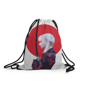 Рюкзак-мешок 3D с принтом Самурай в Кировске, 100% полиэстер | плотность ткани — 200 г/м2, размер — 35 х 45 см; лямки — толстые шнурки, застежка на шнуровке, без карманов и подкладки | воин | рисунок | сакура | самурай. девушка