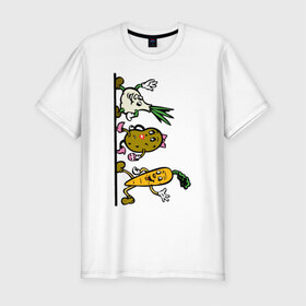 Мужская футболка хлопок Slim с принтом овощи в Кировске, 92% хлопок, 8% лайкра | приталенный силуэт, круглый вырез ворота, длина до линии бедра, короткий рукав | еда | картошка | корнеплоды | морковь | мультфильм | овощи | прикольные картинки | чеснок