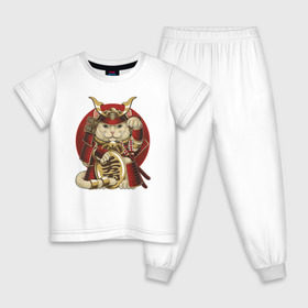 Детская пижама хлопок с принтом Кот Самурай в Кировске, 100% хлопок |  брюки и футболка прямого кроя, без карманов, на брюках мягкая резинка на поясе и по низу штанин
 | cat | japan | ronin | samurai | воин | кот | котик | котэ | няшка | ронин | рыцарь | самурай | шлем | япония