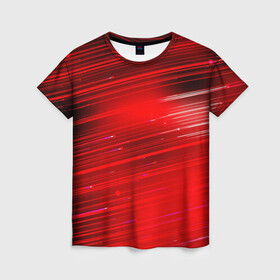 Женская футболка 3D с принтом Красный свет в Кировске, 100% полиэфир ( синтетическое хлопкоподобное полотно) | прямой крой, круглый вырез горловины, длина до линии бедер | красночерный | красный | полосы | свет | свечение | текстуры | черно красный | черный