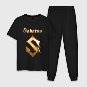 Мужская пижама хлопок с принтом SABATON в Кировске, 100% хлопок | брюки и футболка прямого кроя, без карманов, на брюках мягкая резинка на поясе и по низу штанин
 | sabaton | даниель муллбак | йоаким броден | крис рёланд | оскар монтелиус | пэр сундстрём | рикард сунден | сабатон | тоббе энглунд | томми юханссон | ханнес ван дал