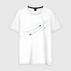Мужская футболка хлопок с принтом Flight track в Кировске, 100% хлопок | прямой крой, круглый вырез горловины, длина до линии бедер, слегка спущенное плечо. | авиация | пилот | самолет | стюардесса