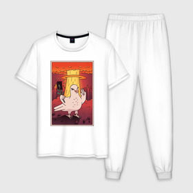 Мужская пижама хлопок с принтом Голубь на фоне Атомного Взрыва в Кировске, 100% хлопок | брюки и футболка прямого кроя, без карманов, на брюках мягкая резинка на поясе и по низу штанин
 | 