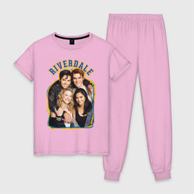 Женская пижама хлопок с принтом Riverdale heroes в Кировске, 100% хлопок | брюки и футболка прямого кроя, без карманов, на брюках мягкая резинка на поясе и по низу штанин | Тематика изображения на принте: go bulldogs | jughead | pop s | riverdale | vdgerir