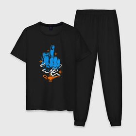 Мужская пижама хлопок с принтом Магический средний палец в Кировске, 100% хлопок | брюки и футболка прямого кроя, без карманов, на брюках мягкая резинка на поясе и по низу штанин
 | 
