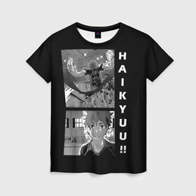 Женская футболка 3D с принтом Haikuu!! в Кировске, 100% полиэфир ( синтетическое хлопкоподобное полотно) | прямой крой, круглый вырез горловины, длина до линии бедер | anime | haikuu | manga. | аниме | волейбол | манга