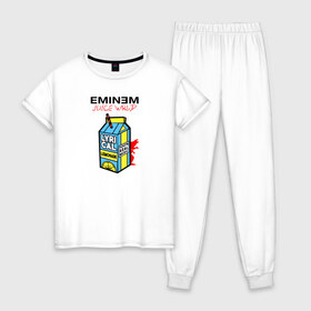 Женская пижама хлопок с принтом Eminem Juice WRLD Godzilla в Кировске, 100% хлопок | брюки и футболка прямого кроя, без карманов, на брюках мягкая резинка на поясе и по низу штанин | 100 сок | eminem | godzilla | juice | juice wrld | logo | music | rap | альбом | годзилла | джус | джюс | лейбл | лирика | лирический | лого | логотип | рэп | сок | трубочка | эминем