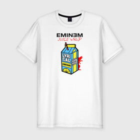 Мужская футболка хлопок Slim с принтом Eminem Juice WRLD Godzilla в Кировске, 92% хлопок, 8% лайкра | приталенный силуэт, круглый вырез ворота, длина до линии бедра, короткий рукав | 100 сок | eminem | godzilla | juice | juice wrld | logo | music | rap | альбом | годзилла | джус | джюс | лейбл | лирика | лирический | лого | логотип | рэп | сок | трубочка | эминем