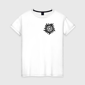 Женская футболка хлопок с принтом Supernatural Pentagram в Кировске, 100% хлопок | прямой крой, круглый вырез горловины, длина до линии бедер, слегка спущенное плечо | supernatural | vdzabma | сверхъестественное