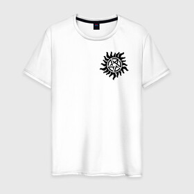 Мужская футболка хлопок с принтом Supernatural Pentagram в Кировске, 100% хлопок | прямой крой, круглый вырез горловины, длина до линии бедер, слегка спущенное плечо. | supernatural | vdzabma | сверхъестественное