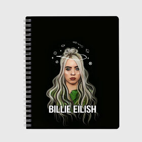 Тетрадь с принтом BILLIE EILISH в Кировске, 100% бумага | 48 листов, плотность листов — 60 г/м2, плотность картонной обложки — 250 г/м2. Листы скреплены сбоку удобной пружинной спиралью. Уголки страниц и обложки скругленные. Цвет линий — светло-серый
 | ayelish | bad guy | bellyache | bilie eilish | bilie elish | billie | billie eilish | eilish | electronic | elish | music | били айлиш | билли айлиш | эйлиш | элиш