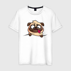 Мужская футболка хлопок с принтом Мопс в Кировске, 100% хлопок | прямой крой, круглый вырез горловины, длина до линии бедер, слегка спущенное плечо. | pug | милые создания | мопс | пес | рисунок | собака | собачка | щенок | щенок мопс