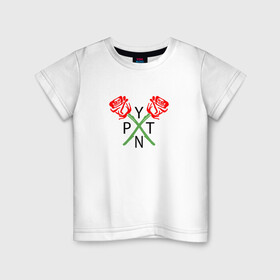 Детская футболка хлопок с принтом PAYTON MOORMEIER (НА СПИНЕ) в Кировске, 100% хлопок | круглый вырез горловины, полуприлегающий силуэт, длина до линии бедер | flower | payton moormeier | roses | tiktok | блогер | пейтон | пейтон моормиер | розы | тикток | тиктокер | цветы | ютубер