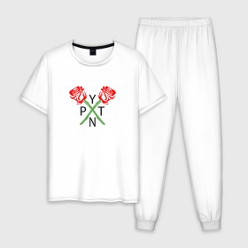 Мужская пижама хлопок с принтом PAYTON MOORMEIER (НА СПИНЕ) в Кировске, 100% хлопок | брюки и футболка прямого кроя, без карманов, на брюках мягкая резинка на поясе и по низу штанин
 | flower | payton moormeier | roses | tiktok | блогер | пейтон | пейтон моормиер | розы | тикток | тиктокер | цветы | ютубер