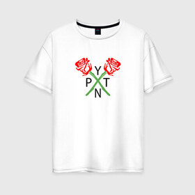 Женская футболка хлопок Oversize с принтом PAYTON MOORMEIER (НА СПИНЕ) в Кировске, 100% хлопок | свободный крой, круглый ворот, спущенный рукав, длина до линии бедер
 | flower | payton moormeier | roses | tiktok | блогер | пейтон | пейтон моормиер | розы | тикток | тиктокер | цветы | ютубер