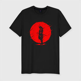 Мужская футболка хлопок Slim с принтом SAMURAI в Кировске, 92% хлопок, 8% лайкра | приталенный силуэт, круглый вырез ворота, длина до линии бедра, короткий рукав | Тематика изображения на принте: japan | japanese | samurai | катана | меч | самураи | самурай | солнце | япония