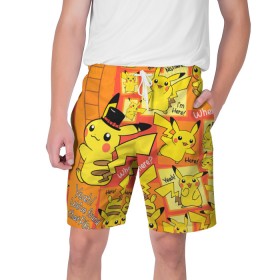 Мужские шорты 3D с принтом Pikachu в Кировске,  полиэстер 100% | прямой крой, два кармана без застежек по бокам. Мягкая трикотажная резинка на поясе, внутри которой широкие завязки. Длина чуть выше колен | game | pikachu | аниме | игры | манги | покемон