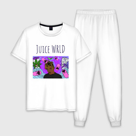 Мужская пижама хлопок с принтом Juice WRLD в Кировске, 100% хлопок | брюки и футболка прямого кроя, без карманов, на брюках мягкая резинка на поясе и по низу штанин
 | 