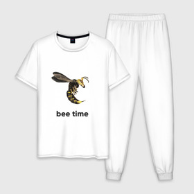 Мужская пижама хлопок с принтом Bee time в Кировске, 100% хлопок | брюки и футболка прямого кроя, без карманов, на брюках мягкая резинка на поясе и по низу штанин
 | bee | bee time | sting | tranimals | wings | жало | оса | пчела | шершень