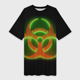 Платье-футболка 3D с принтом Biohazard Neon в Кировске,  |  | биохазард | будь здоров | заражение | здоровье | коронавирус | короновирус | маска | медицинская маска | не болей | опасность | пандемия | профилактика | респиратор | эпидемия