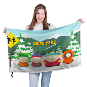 Флаг 3D с принтом ЮЖНЫЙ ПАРК | SOUTH PARK (Z) в Кировске, 100% полиэстер | плотность ткани — 95 г/м2, размер — 67 х 109 см. Принт наносится с одной стороны | kenny | south park | кенни | мультфильмы | южный парк