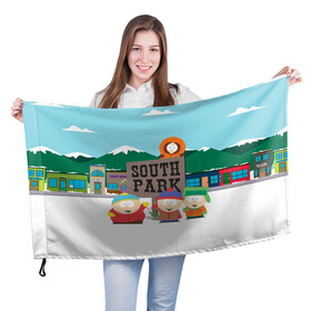 Флаг 3D с принтом ЮЖНЫЙ ПАРК | SOUTH PARK (Z) в Кировске, 100% полиэстер | плотность ткани — 95 г/м2, размер — 67 х 109 см. Принт наносится с одной стороны | kenny | south park | кенни | мультфильмы | южный парк