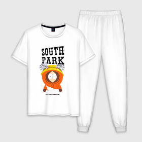 Мужская пижама хлопок с принтом South Park Кенни в Кировске, 100% хлопок | брюки и футболка прямого кроя, без карманов, на брюках мягкая резинка на поясе и по низу штанин
 | south park | баттерс | кайл | кени | кеннет | кенни | мультик | саус парк | стэнли | эрик | южный парк