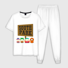 Мужская пижама хлопок с принтом South Park. в Кировске, 100% хлопок | брюки и футболка прямого кроя, без карманов, на брюках мягкая резинка на поясе и по низу штанин
 | south park | американская культура | американский мультсериал | колорадо | пародия | саус парк | саут парк | черный юмор | четыре мальчика | шоу | южный парк
