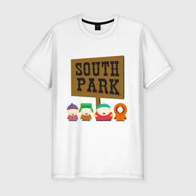 Мужская футболка хлопок Slim с принтом South Park в Кировске, 92% хлопок, 8% лайкра | приталенный силуэт, круглый вырез ворота, длина до линии бедра, короткий рукав | south park | американская культура | американский мультсериал | колорадо | пародия | саус парк | саут парк | черный юмор | четыре мальчика | шоу | южный парк
