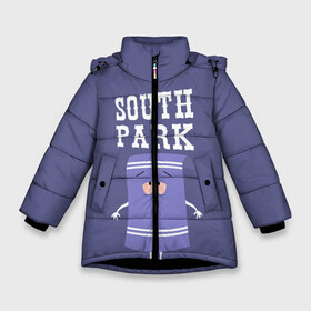 Зимняя куртка для девочек 3D с принтом South Park Полотенчико в Кировске, ткань верха — 100% полиэстер; подклад — 100% полиэстер, утеплитель — 100% полиэстер. | длина ниже бедра, удлиненная спинка, воротник стойка и отстегивающийся капюшон. Есть боковые карманы с листочкой на кнопках, утяжки по низу изделия и внутренний карман на молнии. 

Предусмотрены светоотражающий принт на спинке, радужный светоотражающий элемент на пуллере молнии и на резинке для утяжки. | Тематика изображения на принте: south park | баттерс | кайл | кени | кеннет | кенни | мультик | саус парк | стэнли | эрик | южный парк