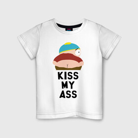 Детская футболка хлопок с принтом KISS MY ASS в Кировске, 100% хлопок | круглый вырез горловины, полуприлегающий силуэт, длина до линии бедер | cartman | kenny | park | south | southpark | картман | кенни | мульт | мультик | парк | персонаж | персонажи | сериал | южный