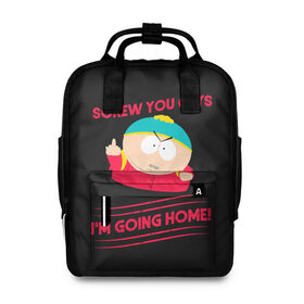 Женский рюкзак 3D с принтом Cartman в Кировске, 100% полиэстер | лямки с регулируемой длиной, сверху ручки, чтобы рюкзак нести как сумку. Основное отделение закрывается на молнию, как и внешний карман. Внутри два дополнительных кармана, один из которых закрывается на молнию. По бокам два дополнительных кармашка, куда поместится маленькая бутылочка
 | Тематика изображения на принте: cartman | kenny | park | south | southpark | картман | кенни | мульт | мультик | парк | персонаж | персонажи | сериал | южный
