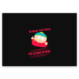 Поздравительная открытка с принтом Cartman в Кировске, 100% бумага | плотность бумаги 280 г/м2, матовая, на обратной стороне линовка и место для марки
 | Тематика изображения на принте: cartman | kenny | park | south | southpark | картман | кенни | мульт | мультик | парк | персонаж | персонажи | сериал | южный