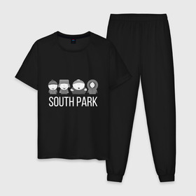 Мужская пижама хлопок с принтом South Park в Кировске, 100% хлопок | брюки и футболка прямого кроя, без карманов, на брюках мягкая резинка на поясе и по низу штанин
 | Тематика изображения на принте: cartman | kartman | kenny | park | south | брофловски | кайл | картинка | картман | кенни | маккормик | марш | парк | саус | сауспарк | стэн | стэнли | эрик | южный
