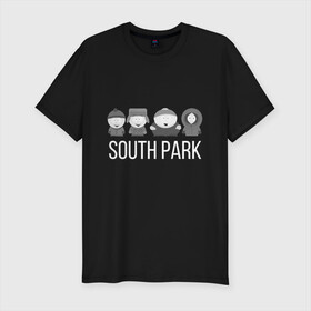 Мужская футболка хлопок Slim с принтом South Park в Кировске, 92% хлопок, 8% лайкра | приталенный силуэт, круглый вырез ворота, длина до линии бедра, короткий рукав | cartman | kartman | kenny | park | south | брофловски | кайл | картинка | картман | кенни | маккормик | марш | парк | саус | сауспарк | стэн | стэнли | эрик | южный
