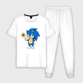 Мужская пижама хлопок с принтом Baby Sonic в Кировске, 100% хлопок | брюки и футболка прямого кроя, без карманов, на брюках мягкая резинка на поясе и по низу штанин
 | baby | sonic | ежик | соник