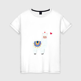 Женская футболка хлопок с принтом Альпака-медсестра) в Кировске, 100% хлопок | прямой крой, круглый вырез горловины, длина до линии бедер, слегка спущенное плечо | альпака | лама | медсестра