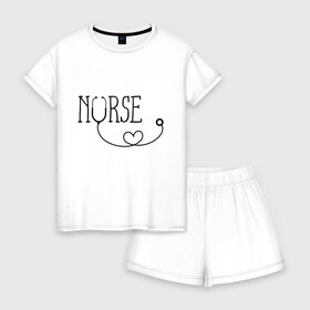 Женская пижама с шортиками хлопок с принтом Nurse в Кировске, 100% хлопок | футболка прямого кроя, шорты свободные с широкой мягкой резинкой | медицина | медсестра | фонендоскоп