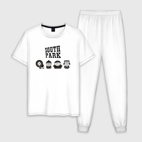Мужская пижама хлопок с принтом South park в Кировске, 100% хлопок | брюки и футболка прямого кроя, без карманов, на брюках мягкая резинка на поясе и по низу штанин
 | кайл брофловски | кенни маккормик | стэн марш | эрик картман