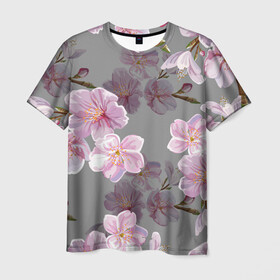 Мужская футболка 3D с принтом САКУРА в Кировске, 100% полиэфир | прямой крой, круглый вырез горловины, длина до линии бедер | chery | flowers | japan | sakura | вишня | растения | сакура | цветы | цветы сакуры | япония
