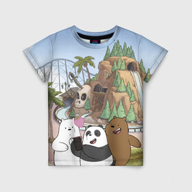 Детская футболка 3D с принтом Вся правда о медведях. Селфи в Кировске, 100% гипоаллергенный полиэфир | прямой крой, круглый вырез горловины, длина до линии бедер, чуть спущенное плечо, ткань немного тянется | grizzly | ice bear | panda | the three bare bears | vdzajul | we bare bears | белый | вся правда о медведях | гризли | панда | правда