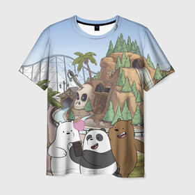 Мужская футболка 3D с принтом Вся правда о медведях. Селфи в Кировске, 100% полиэфир | прямой крой, круглый вырез горловины, длина до линии бедер | grizzly | ice bear | panda | the three bare bears | vdzajul | we bare bears | белый | вся правда о медведях | гризли | панда | правда