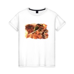 Женская футболка хлопок с принтом АТАКА ТИТАНОВ в Кировске, 100% хлопок | прямой крой, круглый вырез горловины, длина до линии бедер, слегка спущенное плечо | 