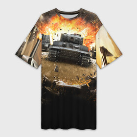 Платье-футболка 3D с принтом ТАНКИ в Кировске,  |  | battle | fire | flame | tanks | баталия | битва | огонь | т 34 | танки