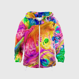 Детская ветровка 3D с принтом TIE DYE в Кировске, 100% полиэстер | подол и капюшон оформлены резинкой с фиксаторами, по бокам два кармана без застежек, один потайной карман на груди | abstraction | geometry | hexagon | neon | paints | stripes | texture | tie dye | triangle | абстракция | брызги | геометрия | краски | неон | неоновый | соты | тай дай | текстура