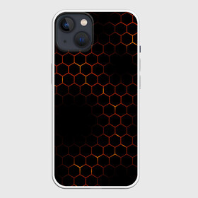 Чехол для iPhone 13 с принтом ОГНЕННЫЕ СОТЫ | FIRE COMBS в Кировске,  |  | abstraction | geometry | hexagon | neon | paints | stripes | texture | triangle | абстракция | брызги | геометрия | краски | неон | неоновый | соты | текстура