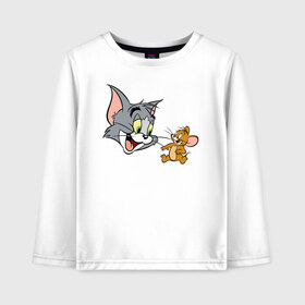 Детский лонгслив хлопок с принтом Tom&Jerry в Кировске, 100% хлопок | круглый вырез горловины, полуприлегающий силуэт, длина до линии бедер | spike | tom  jerry | tom and jerry | tomjerry | tuffy | vdgerir | мамочка два тапочка | том и джери | том и джерри