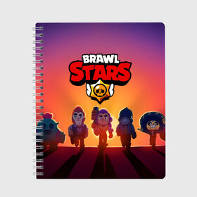 Тетрадь с принтом BRAWL STARS в Кировске, 100% бумага | 48 листов, плотность листов — 60 г/м2, плотность картонной обложки — 250 г/м2. Листы скреплены сбоку удобной пружинной спиралью. Уголки страниц и обложки скругленные. Цвет линий — светло-серый
 | Тематика изображения на принте: 8 bit | barley | brawl stars | brock | bull | colt | crow | dynamike | frank | jessie | leon | nita | барли | бравл старс | брок | булл | ворон | джесси | динамайк | кольт | леон | фрэнк